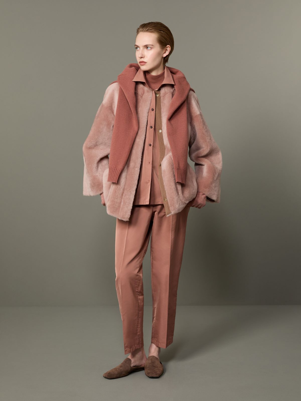 Dwustronna kurtka ze shearlingu - PUDROWY - Max Mara
