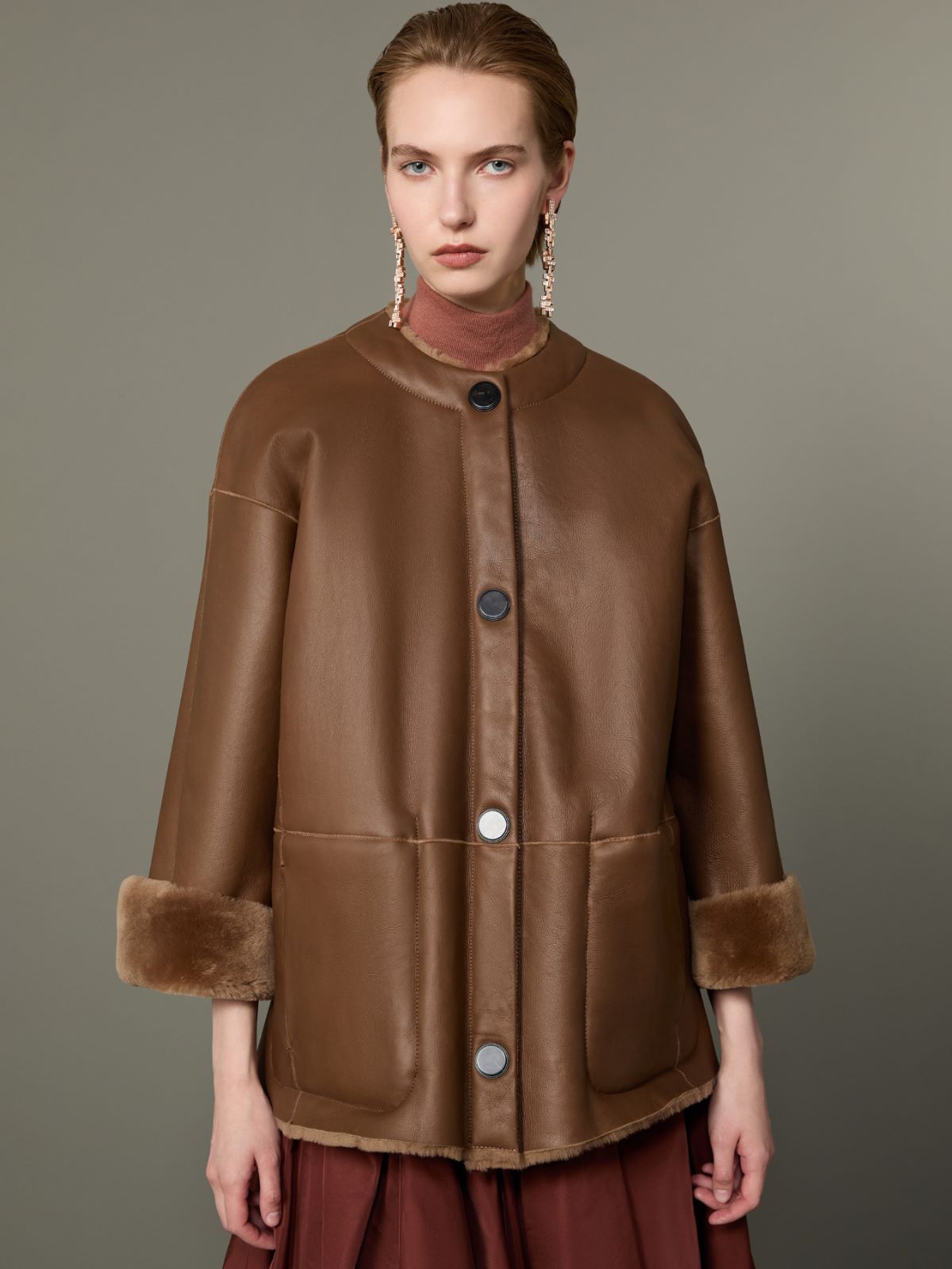 Dwustronna kurtka ze shearlingu - WIELBŁĄDZI - Max Mara - 5