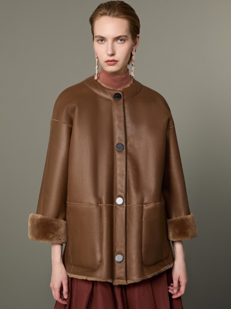 Dwustronna kurtka ze shearlingu - WIELBŁĄDZI - Max Mara - 5