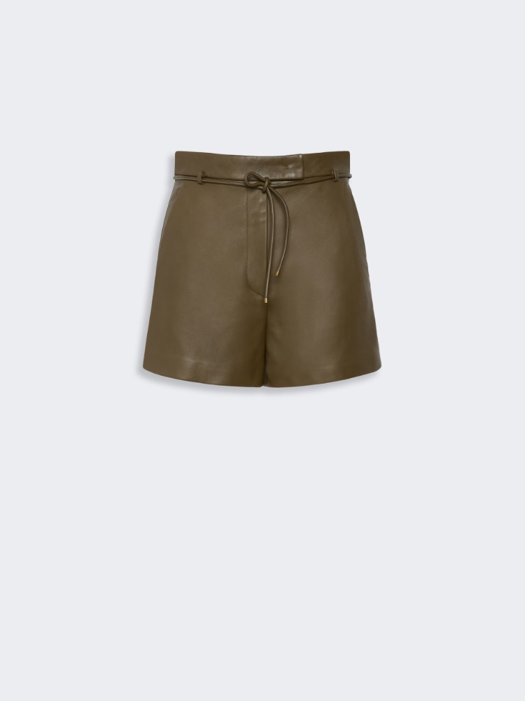 Natural Nappa leather shorts - KAKI
