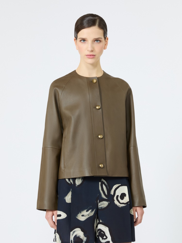Nappa leather crew-neck jacket - KAKI - 2