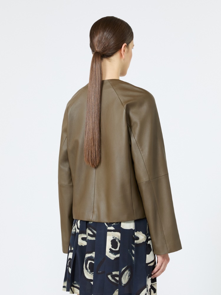 Nappa leather crew-neck jacket - KAKI - 3