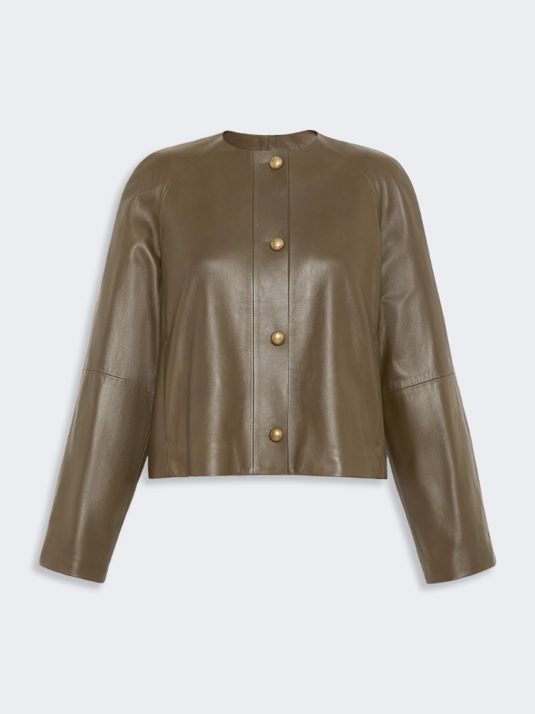 Nappa leather crew-neck jacket - KAKI - 5