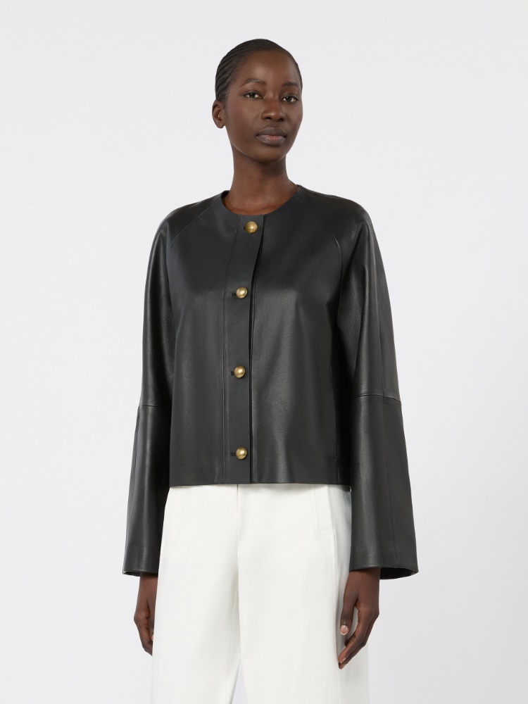 Nappa leather crew-neck jacket - BLACK - 2