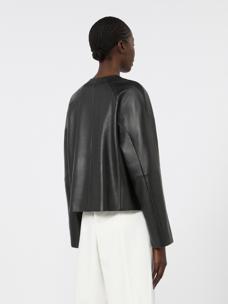 Nappa leather crew-neck jacket - BLACK - 3