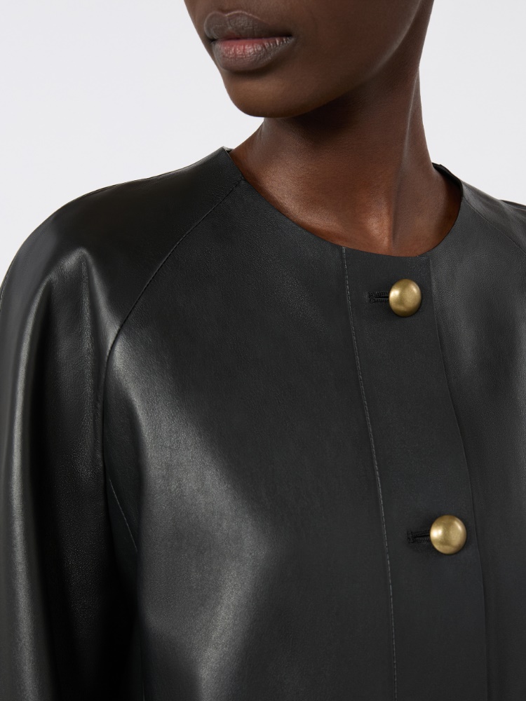 Nappa leather crew-neck jacket - BLACK - 4