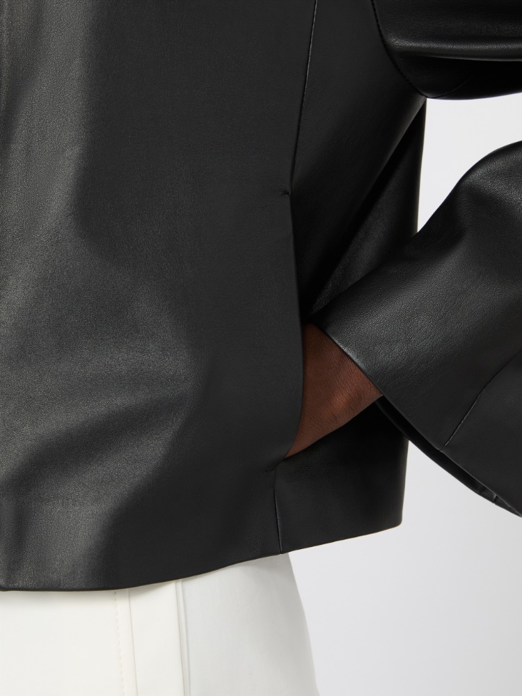 Nappa leather crew-neck jacket - BLACK - 5