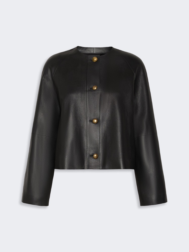 Nappa leather crew-neck jacket - BLACK - 6