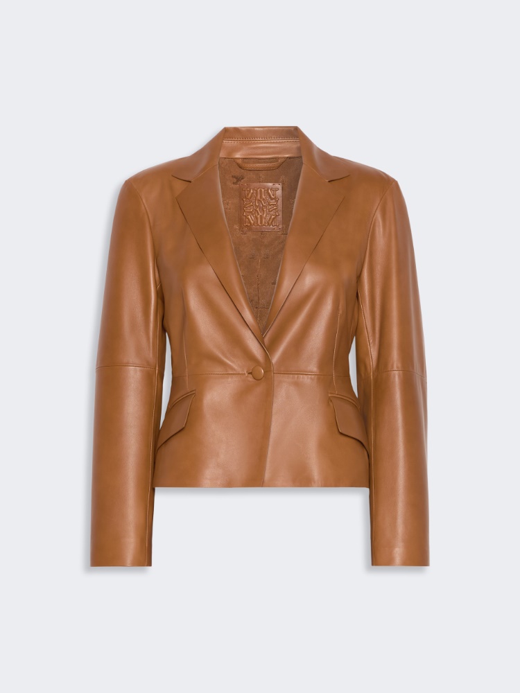 Single-breasted Nappa leather jacket - TOBACCO
