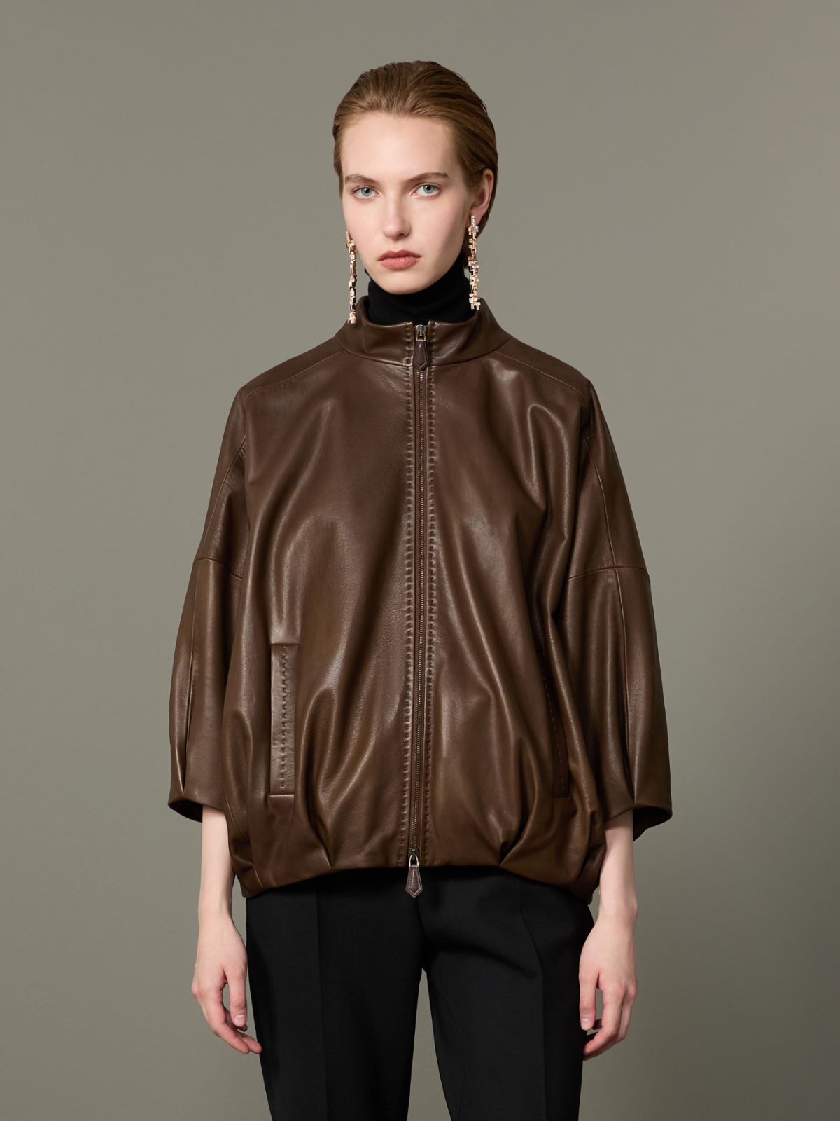 Bluzon z jagnięcej skóry nappa - BŁOTNY - Max Mara - 2