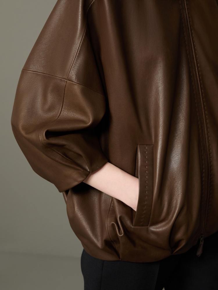 Bluzon z jagnięcej skóry nappa - BŁOTNY - Max Mara - 5