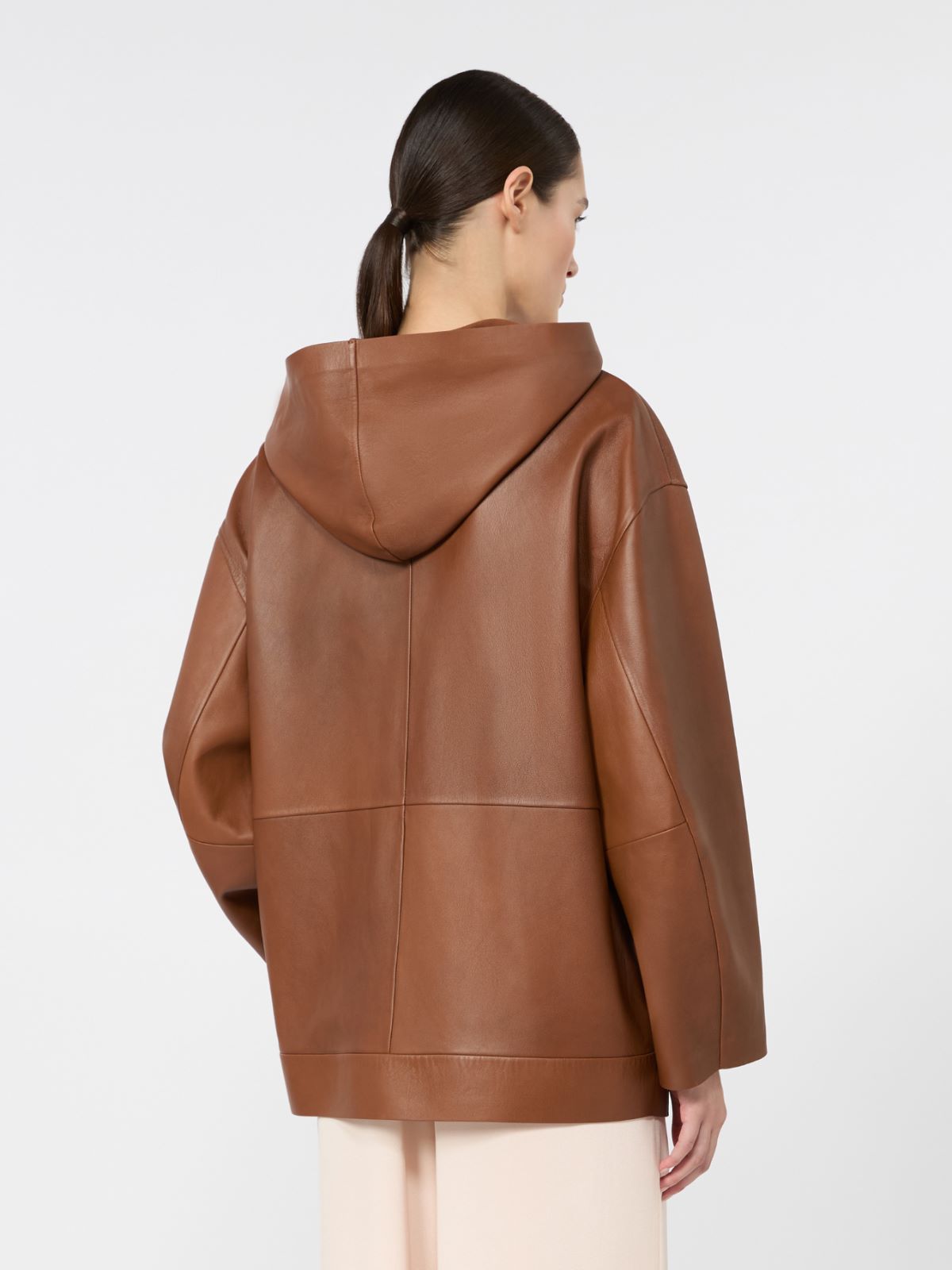 Kurtka z kapturem ze skóry nappa - TYTONIOWY - Max Mara - 3
