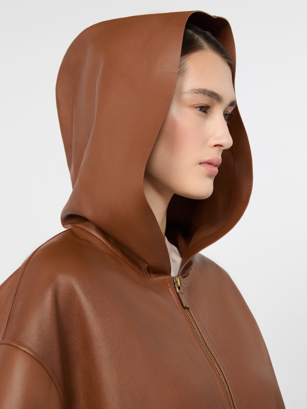 Kurtka z kapturem ze skóry nappa - TYTONIOWY - Max Mara - 4