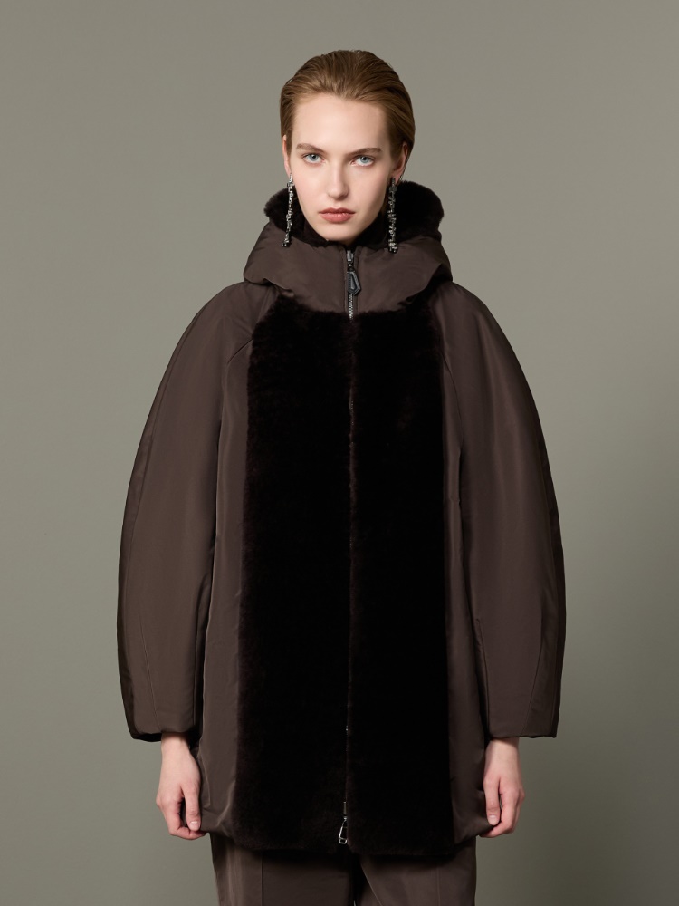 Dwustronna kurtka puchowa z hydrofobowego radzmiru i kaszmiru - CIEMNOBRĄZOWY - Max Mara - 2
