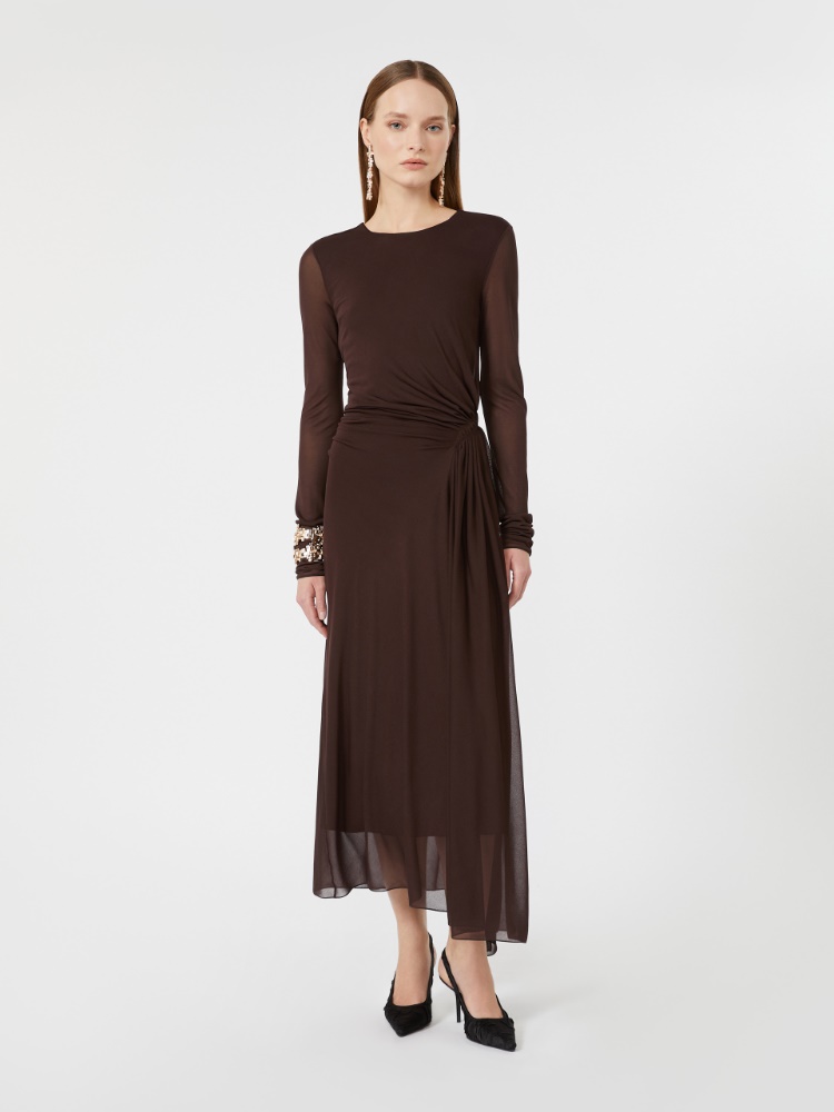 Viscose crepe jersey gauze dress - DARK BROWN