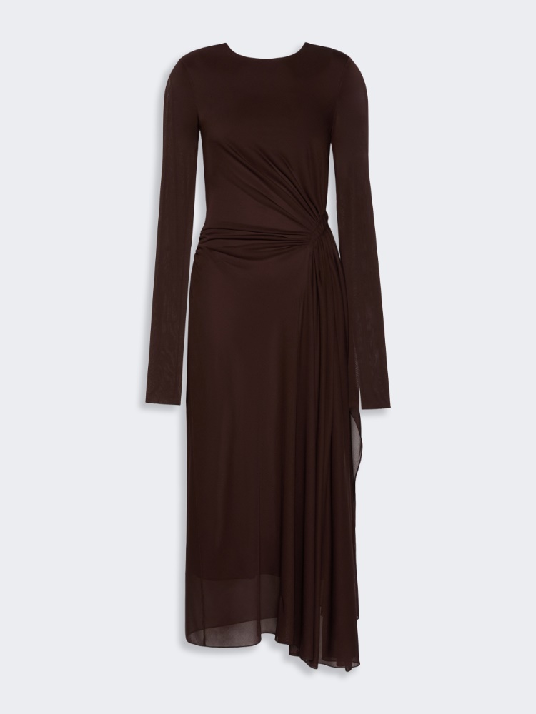 Viscose crepe jersey gauze dress - DARK BROWN
