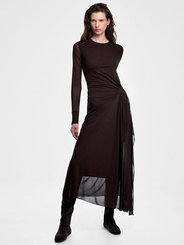 Viscose crepe jersey gauze dress + DARK BROWN - Max Mara