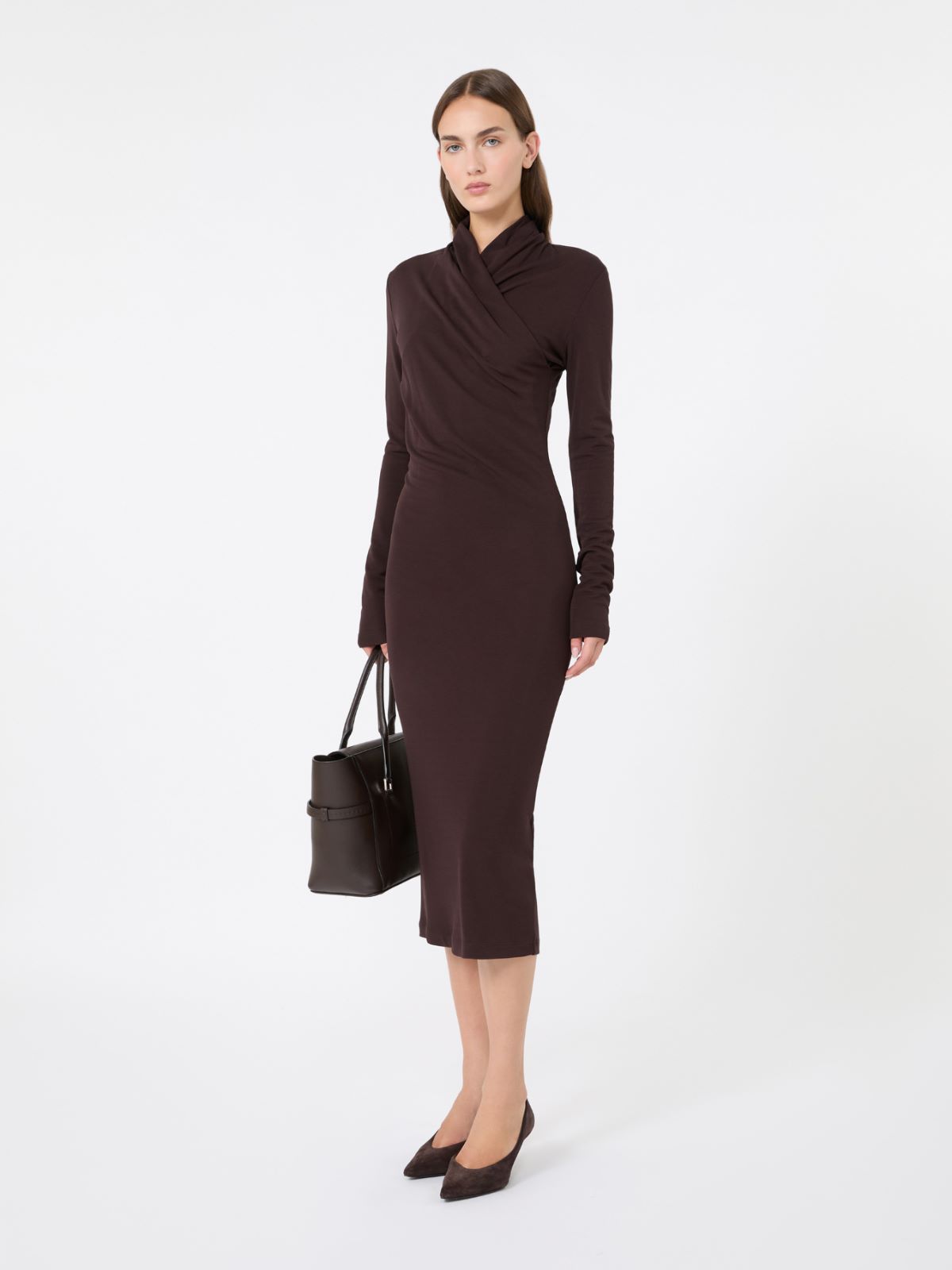 Slim fluid jersey dress - MARRON OSCURO