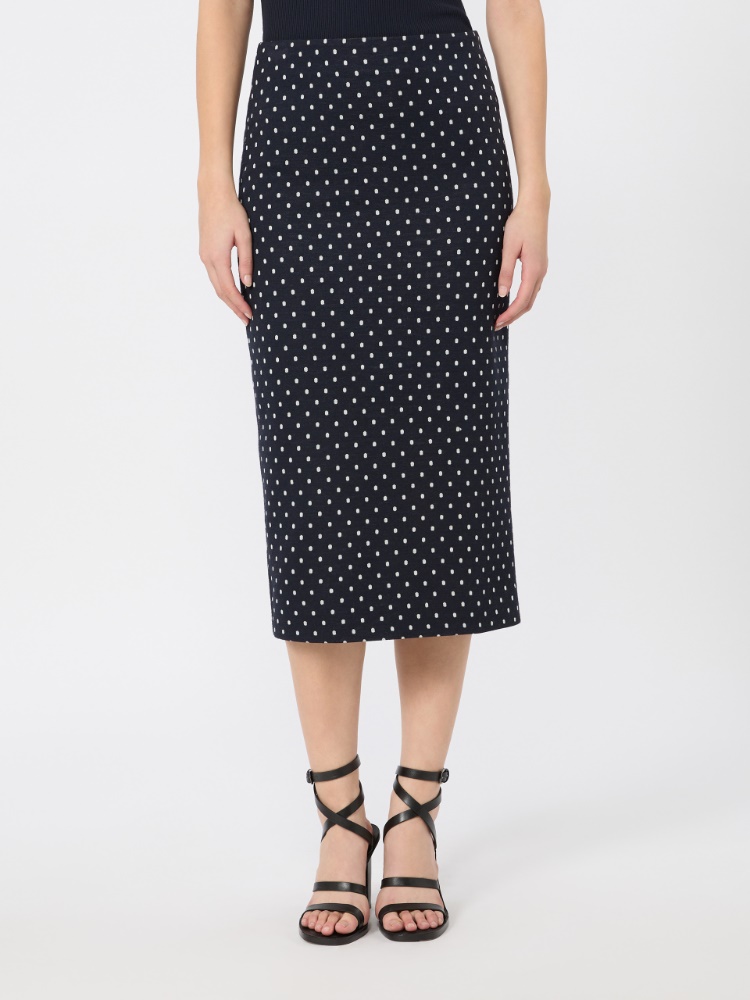 Jupe midi en jersey à pois - BLEU MARINE - 2