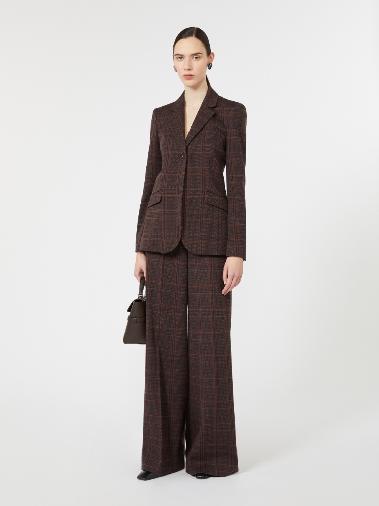 Wide Glen plaid jersey trousers - BROWN BORDEAUX