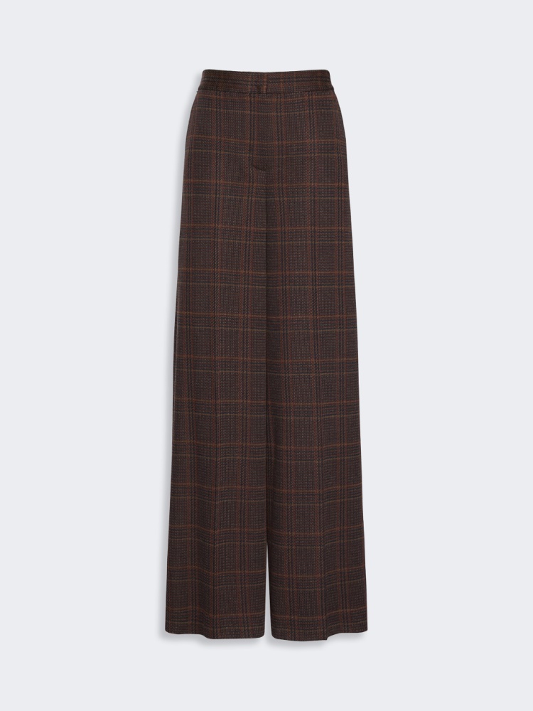 Wide Glen plaid jersey trousers - BROWN BORDEAUX