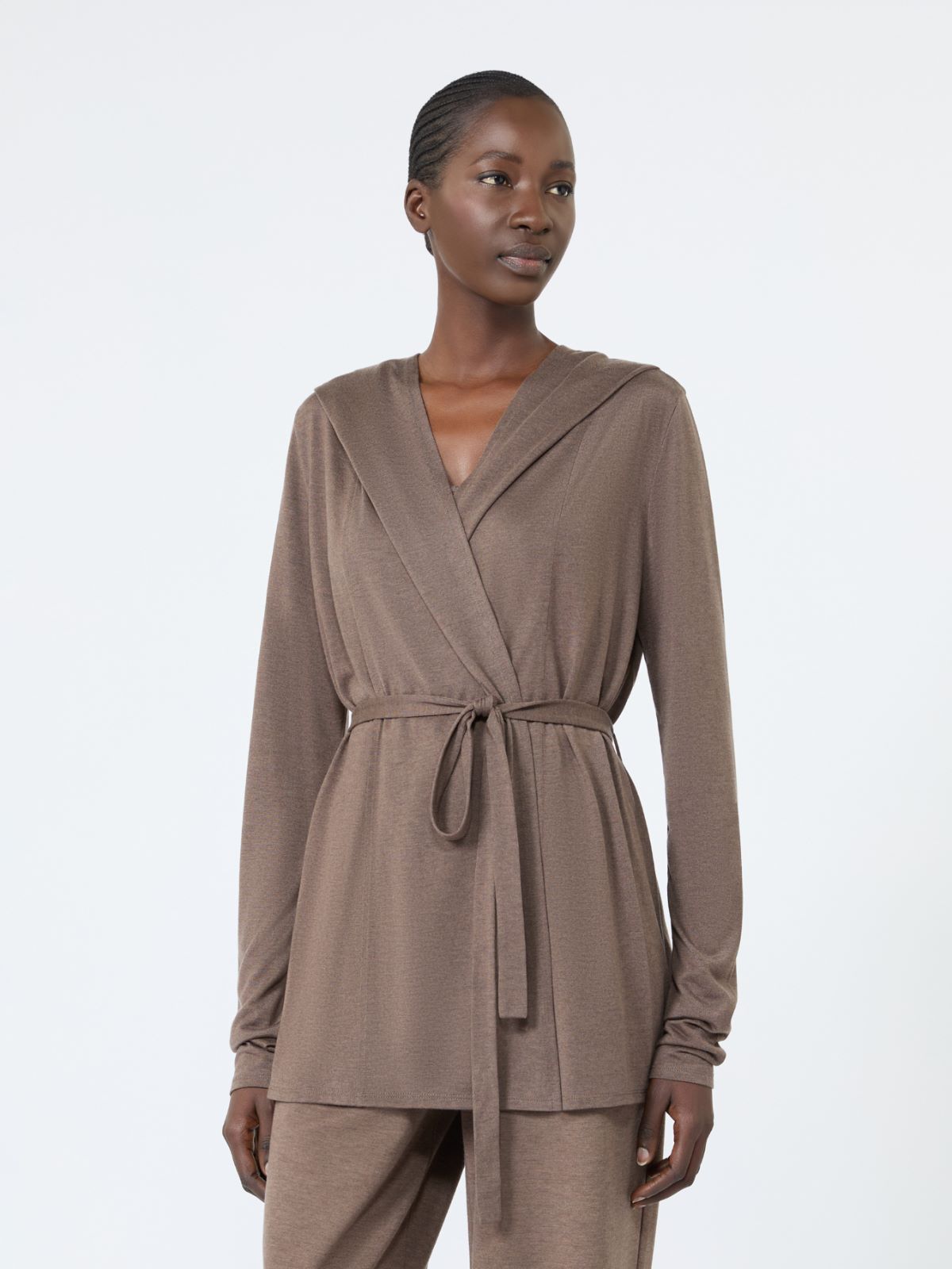 [ファルダ] シルク ブレンド ジャージー フーデッド カーディガン - MUD - Max Mara - 2