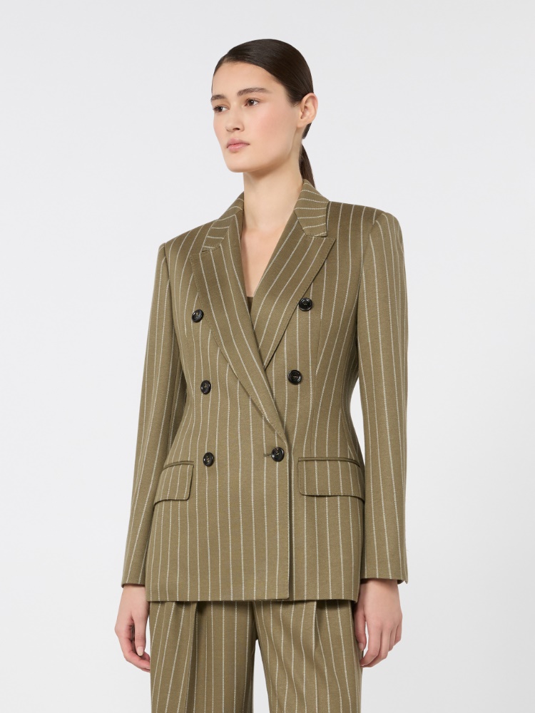 Double-breasted pinstripe jersey blazer - KAKI - 2