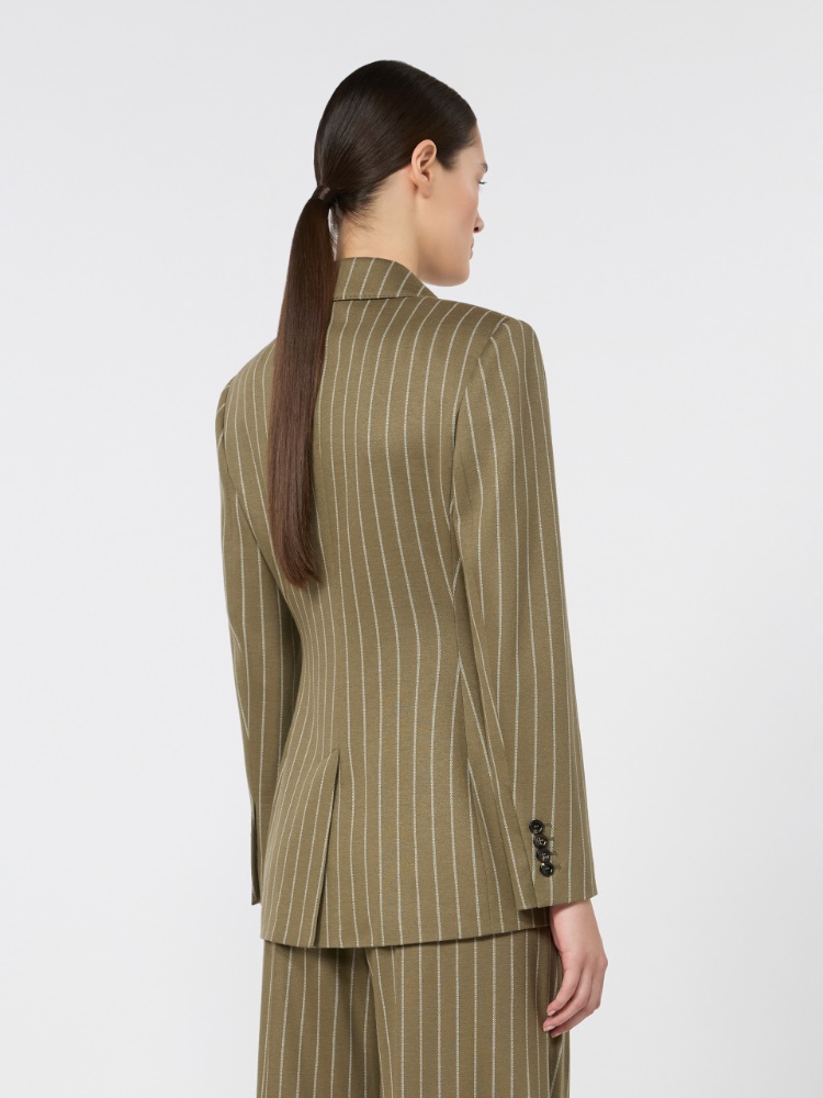 Double-breasted pinstripe jersey blazer - KAKI - 3