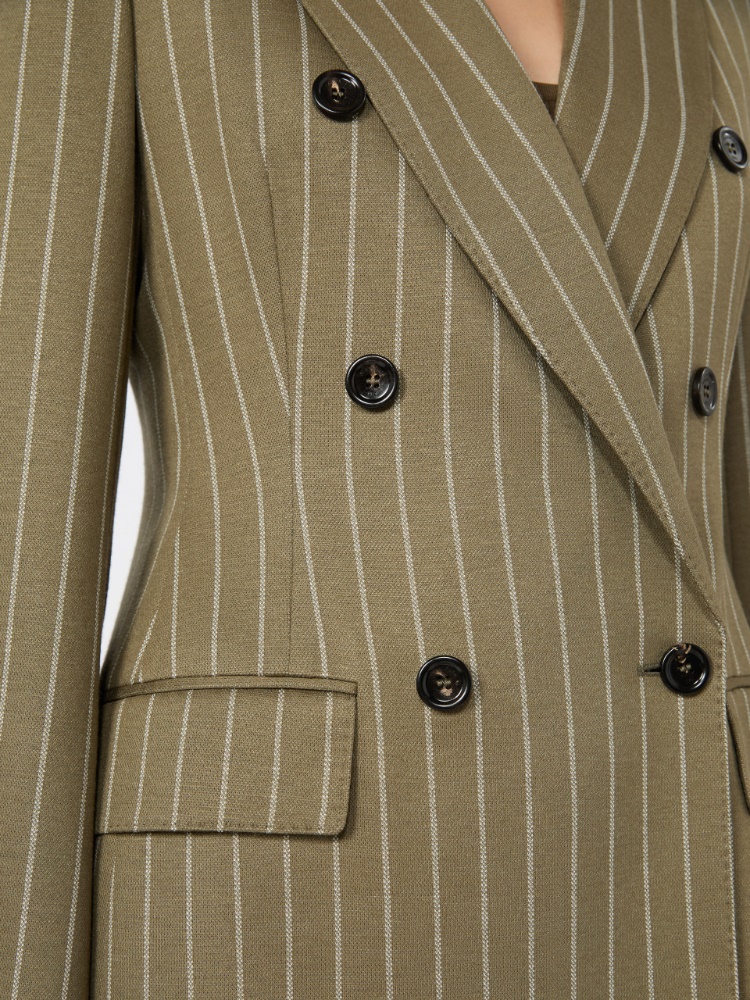 Double-breasted pinstripe jersey blazer - KAKI - 4