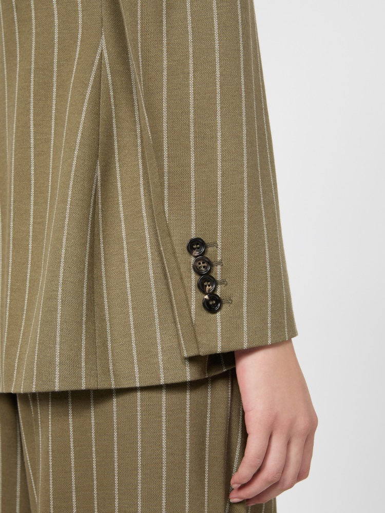 Double-breasted pinstripe jersey blazer - KAKI - 5