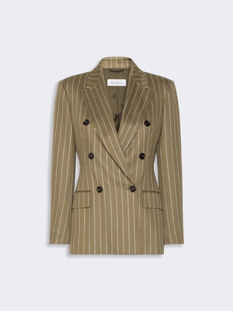 Double-breasted pinstripe jersey blazer - KAKI - 6