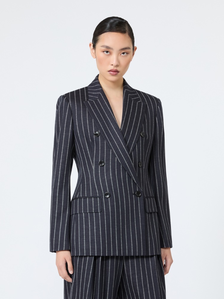 Double-breasted pinstripe jersey blazer - ULTRAMARINE - 2