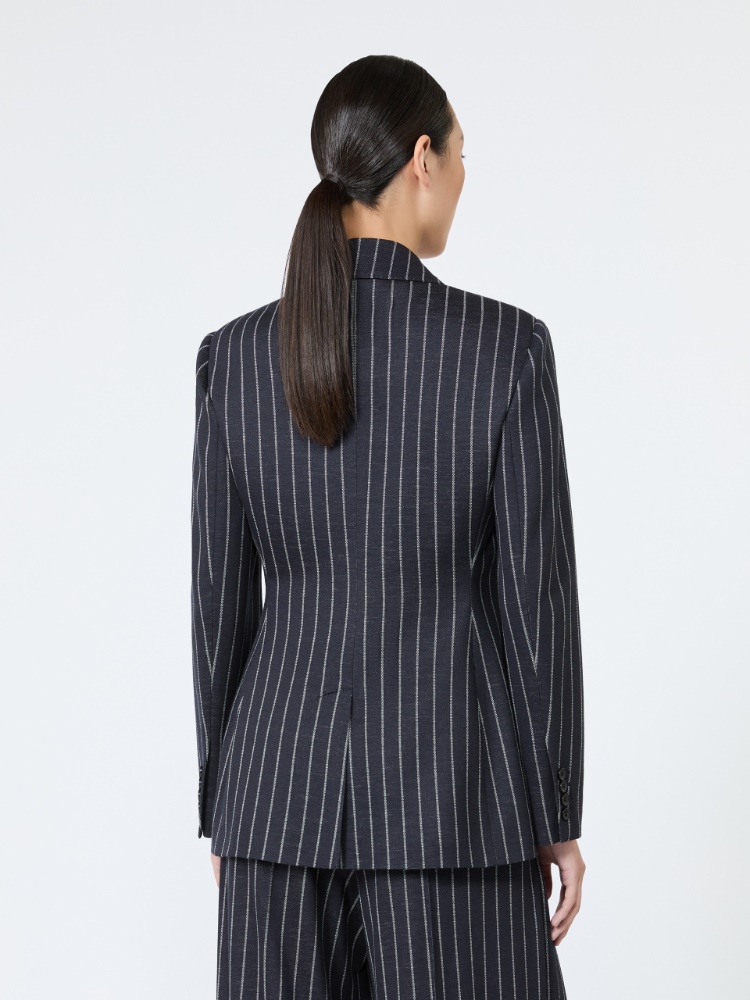 Double-breasted pinstripe jersey blazer - ULTRAMARINE - 3