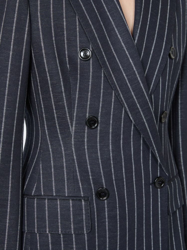 Double-breasted pinstripe jersey blazer - ULTRAMARINE - 4