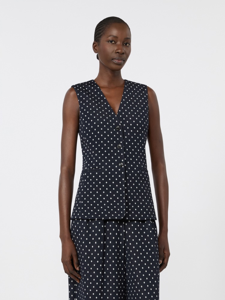 Polka dot wool and viscose jersey waistcoat - ULTRAMARINE - 2