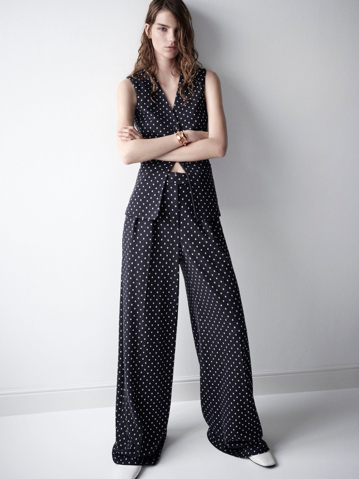 Polka dot wool and viscose jersey waistcoat - ULTRAMARINE