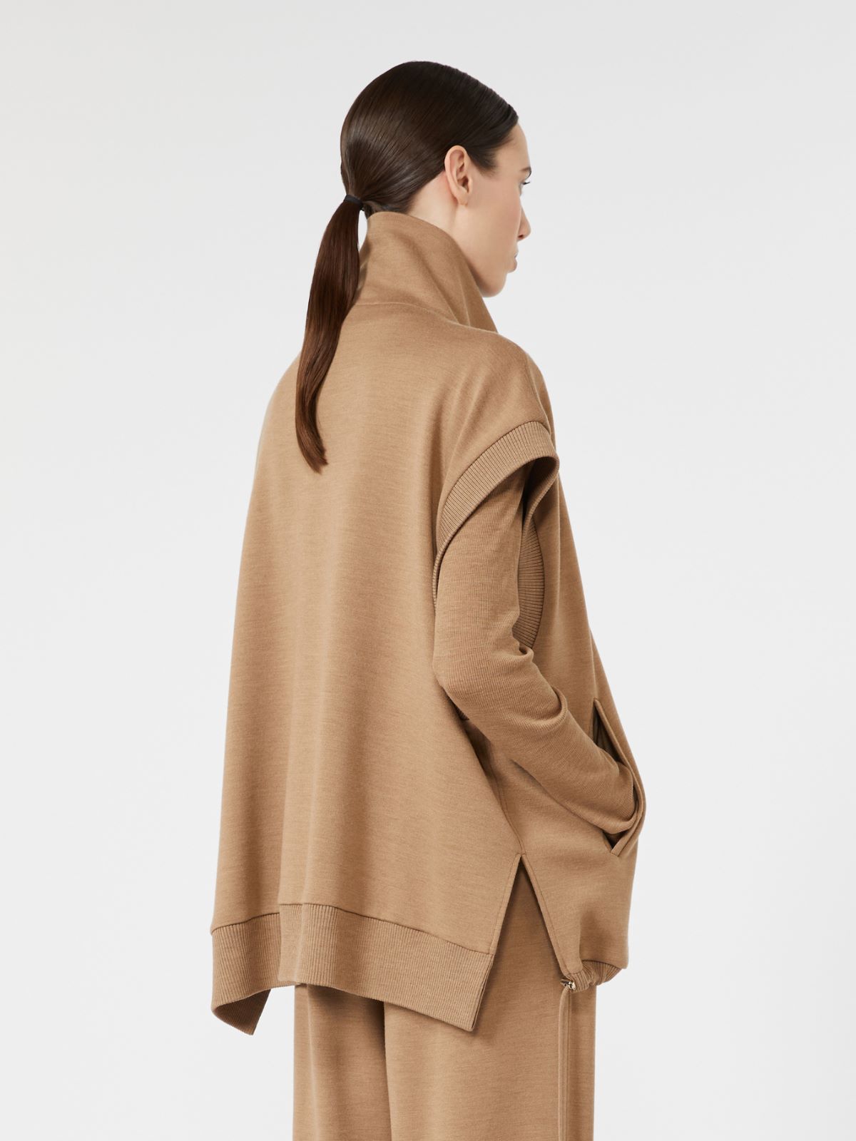 Oversized sleeveless wool jersey jacket - CAMEL - Max Mara - 3