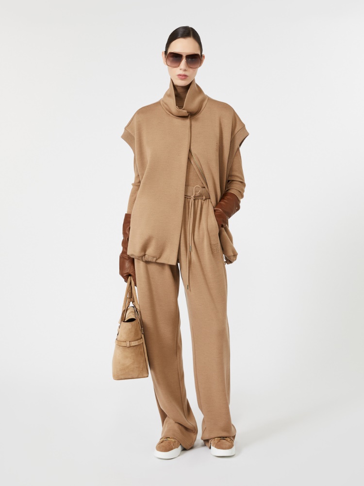 Oversized sleeveless wool jersey jacket - CAMEL