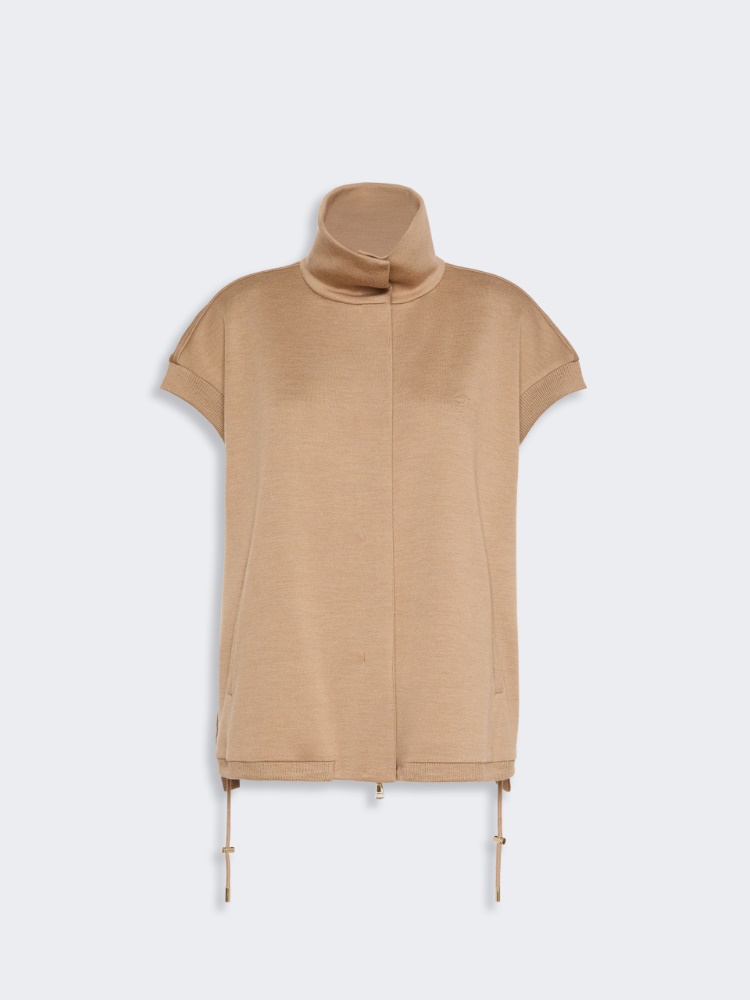 Oversized sleeveless wool jersey jacket - CAMEL