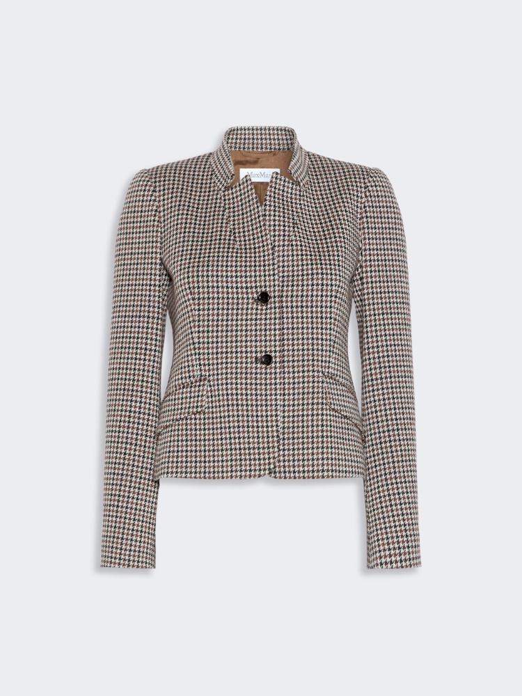 Slim houndstooth jersey jacket - TOBACCO