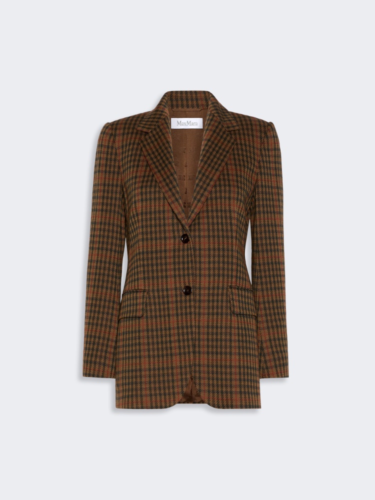 Single-breasted Glen plaid jersey blazer - TOBACCO