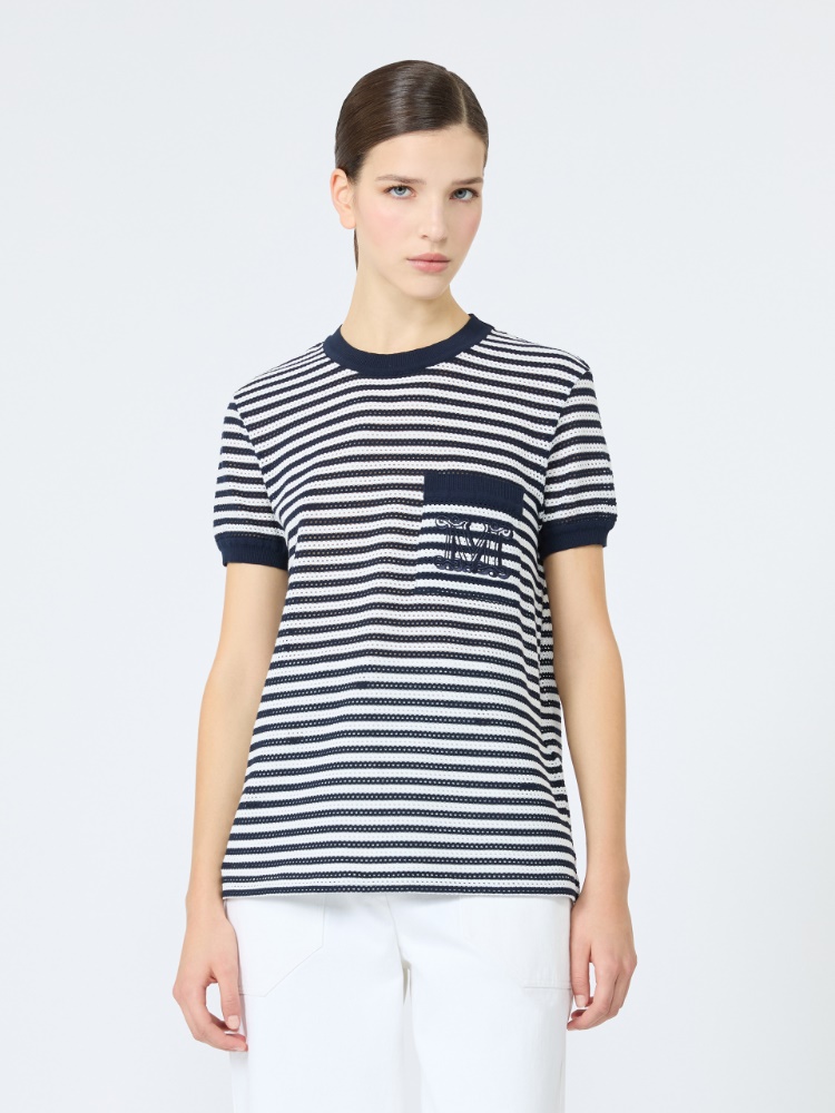 Striped cotton mesh T-shirt - WHITE BLUE - 2