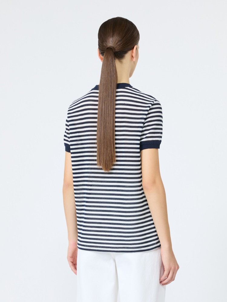 Striped cotton mesh T-shirt - WHITE BLUE - 3