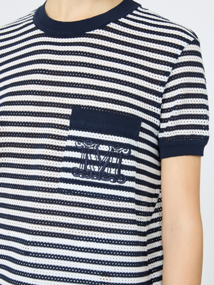 Striped cotton mesh T-shirt - WHITE BLUE - 4