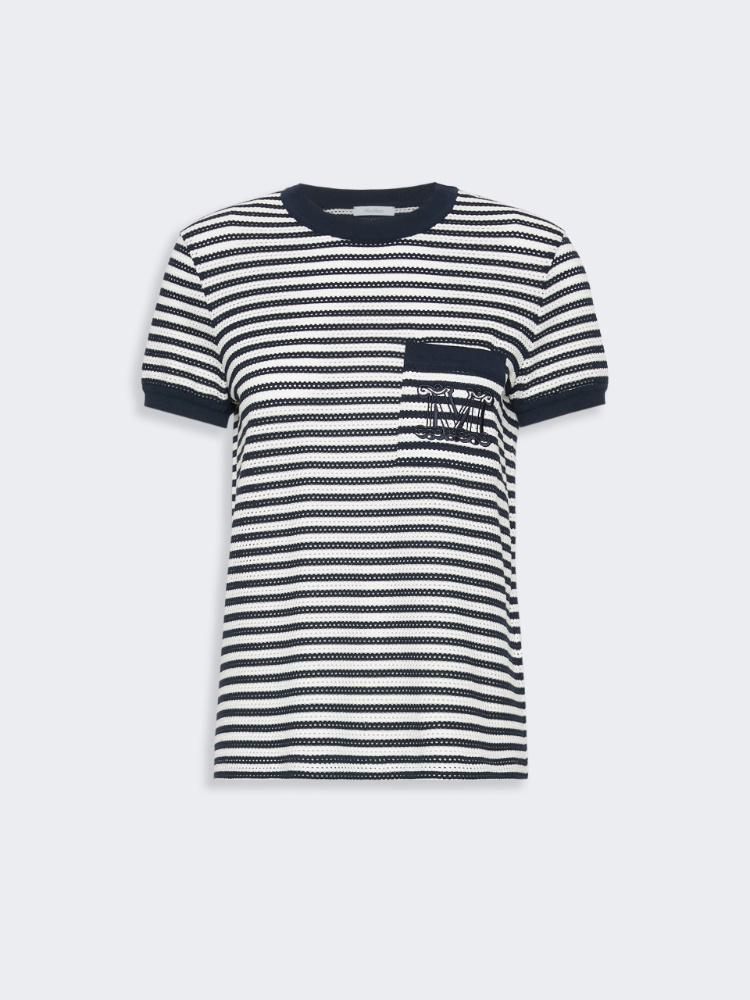 Striped cotton mesh T-shirt - WHITE BLUE - 5