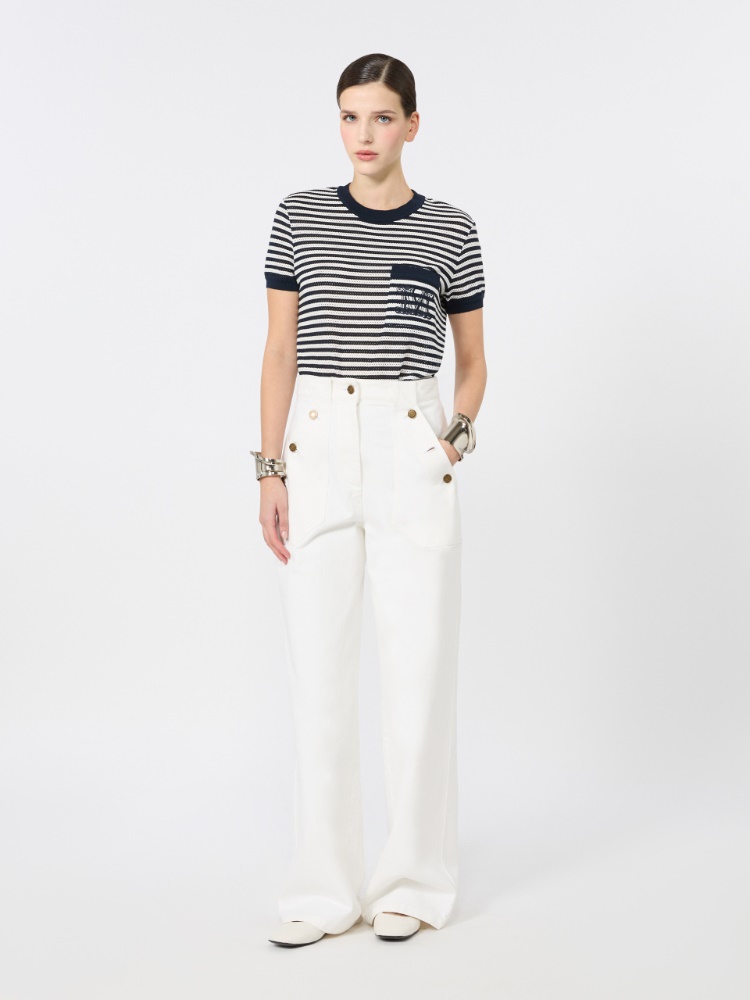 Striped cotton mesh T-shirt - WHITE BLUE