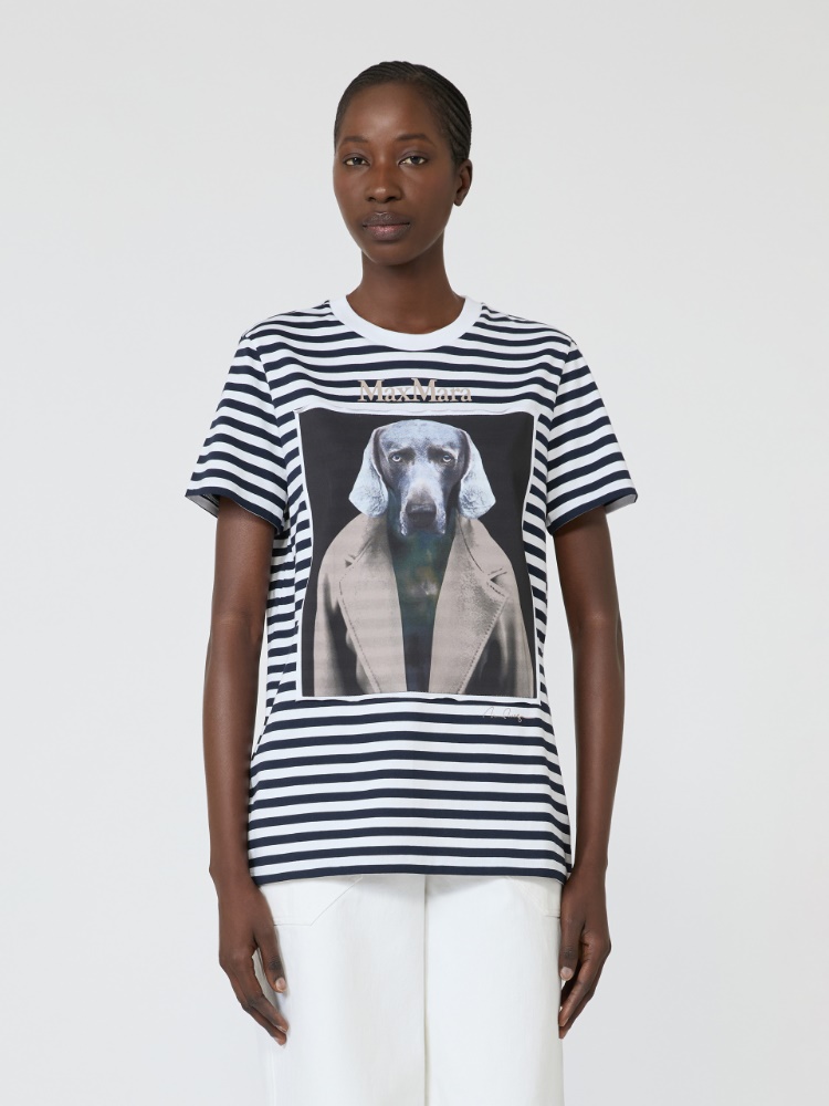 Striped cotton T-shirt with iconic print - WHITE BLUE - 2