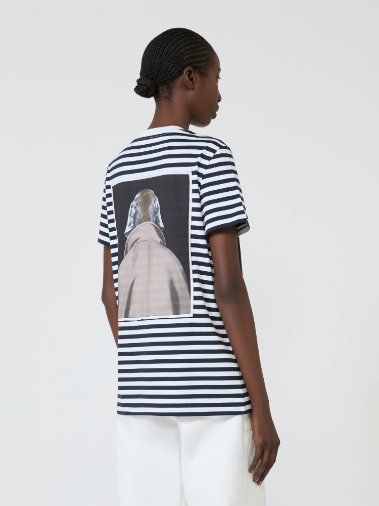 Striped cotton T-shirt with iconic print - WHITE BLUE - 3