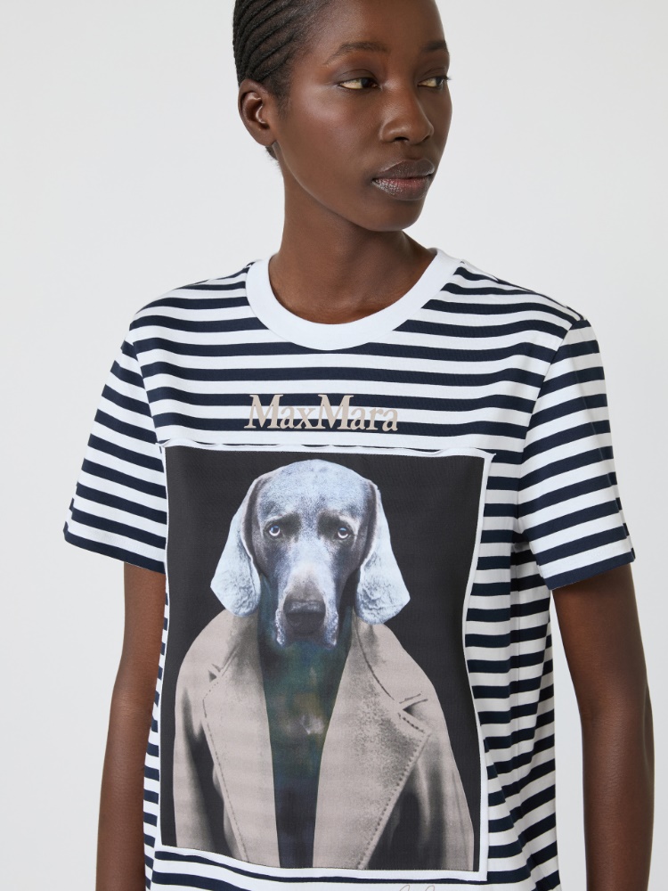 Striped cotton T-shirt with iconic print - WHITE BLUE - 4