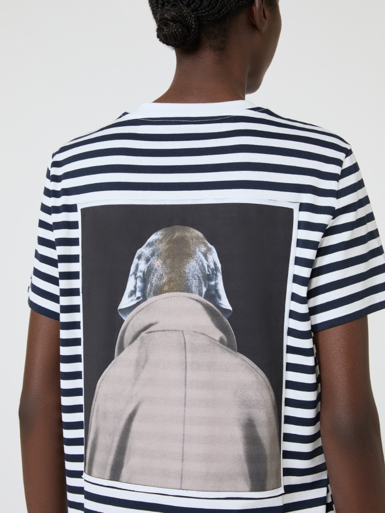 Striped cotton T-shirt with iconic print - WHITE BLUE - 5